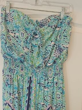 Lilly Pulitzer Turquoise Aqua Navy Floral Maxi Dress